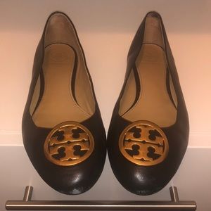 Tory Burch leather flats with gold logo